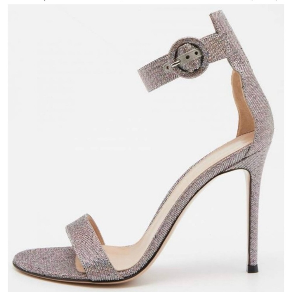 Gianvito Rossi Portofino Buckle Ankle Cuff Heeled Sandals in Multicolor Glitter
